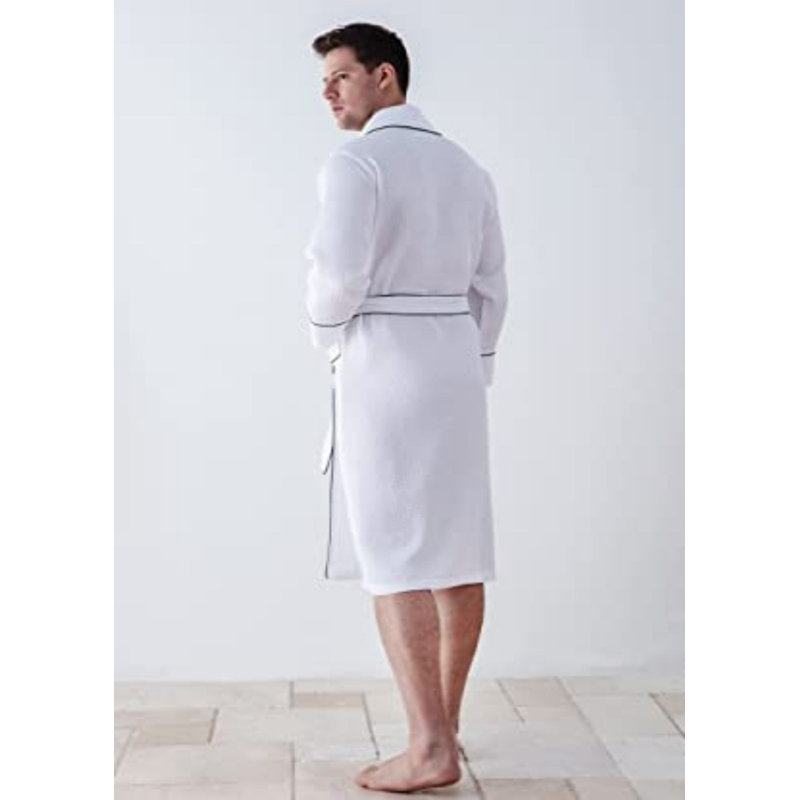 Alwyn Home Men's Waffle Robe W Piping C Hooded Lightweight